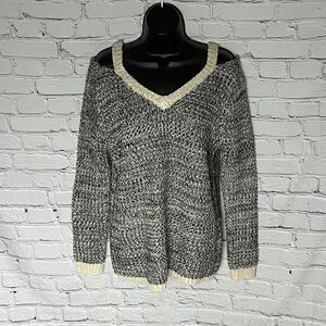 Skies Are Blue Off-the-Shoulder Sweater - Black and Cream